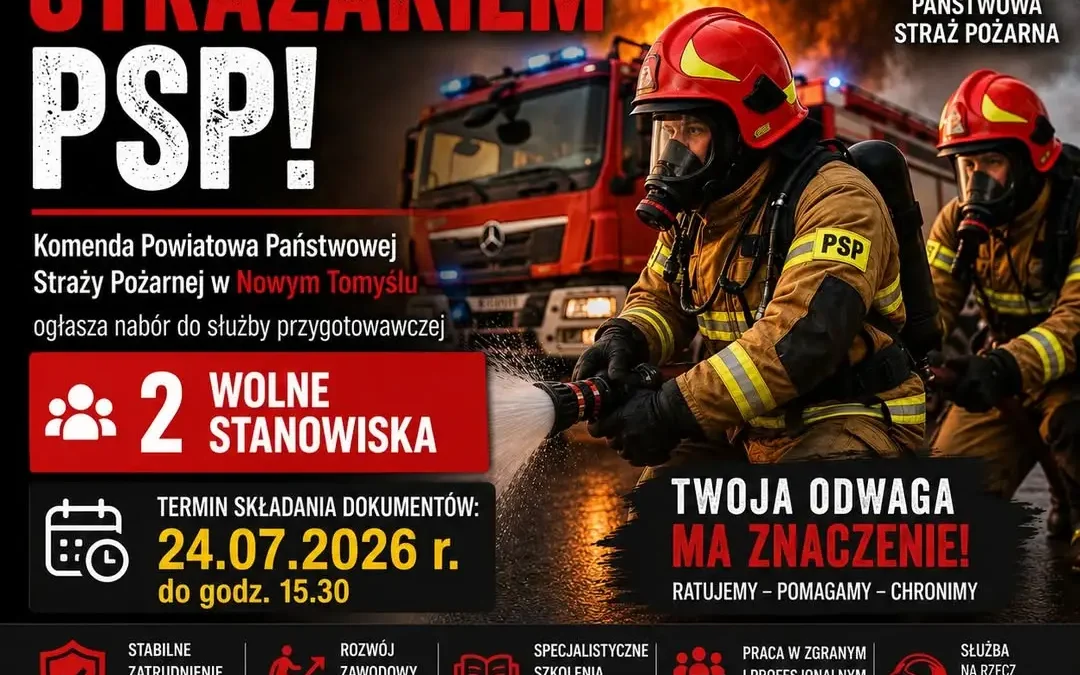 Nabór do Państwowej Straży Pożarnej w Nowym Tomyślu – 2 wolne stanowiska