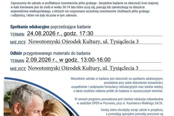 Bezpłatne badania profilaktyczne raka jelita grubego w Nowym Tomyślu