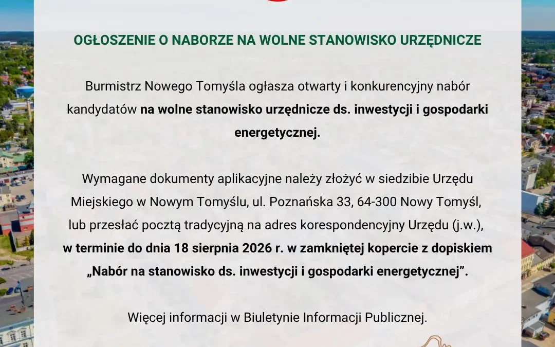 Nabór na stanowisko ds. inwestycji w Nowym Tomyślu