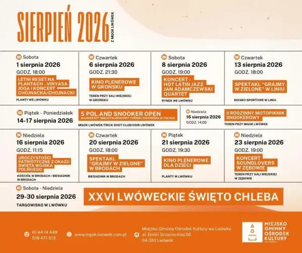 Sierpień pełen atrakcji z MGOK Lwówek – koncerty, kino, spektakle i Święto Chleba
