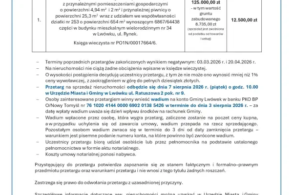 Trzeci przetarg na mieszkanie przy Rynku 34 w Lwówku