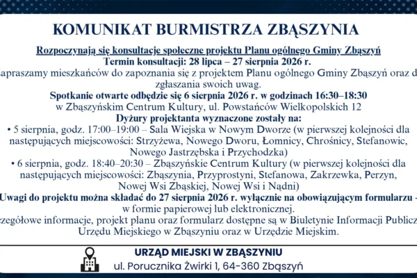 Konsultacje społeczne Planu ogólnego Gminy Zbąszyń – start 28 lipca