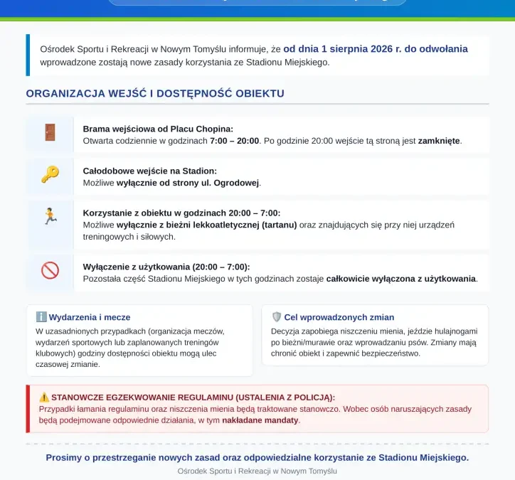 Nowe zasady korzystania ze Stadionu Miejskiego od 1 sierpnia