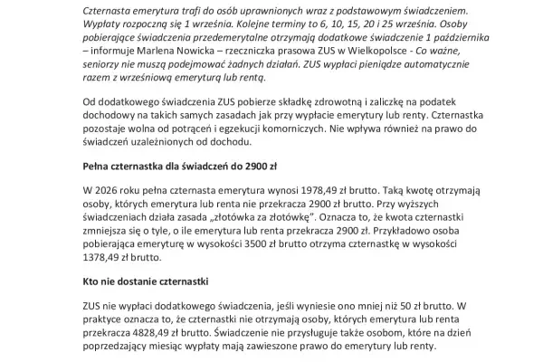 Czternasta emerytura we wrześniu – ZUS podaje terminy wypłat