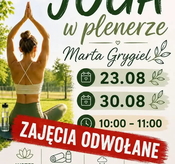 Zajęcia jogi w plenerze odwołane z powodu pogody