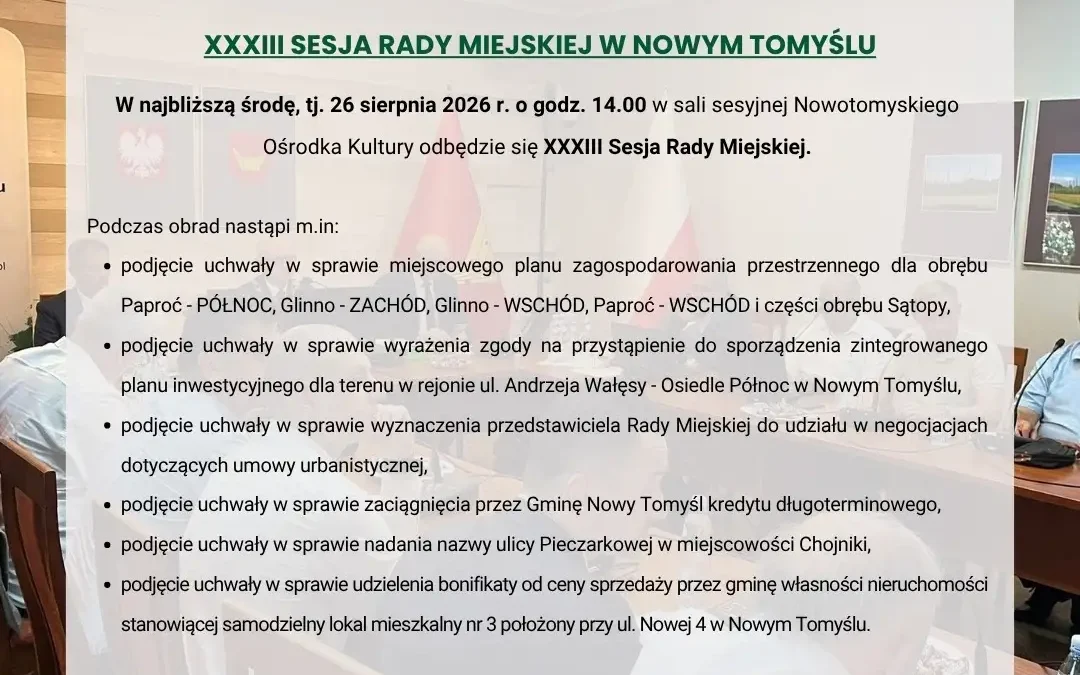 Sesja Rady Miejskiej w Nowym Tomyślu: kluczowe uchwały i plany zagospodarowania