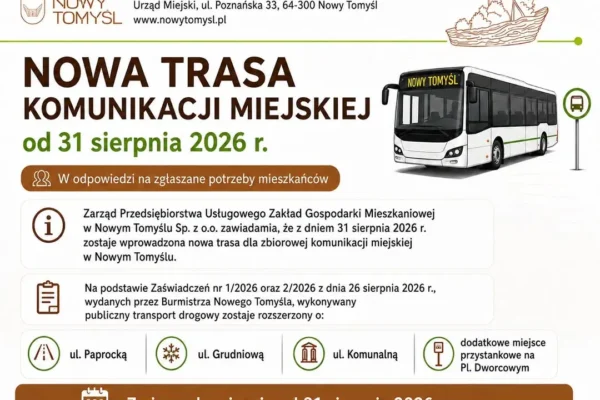 Nowa trasa komunikacji miejskiej w Nowym Tomyślu od 31 sierpnia