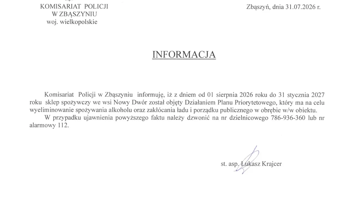 Policja w Zbąszyniu wdraża Plan Priorytetowy we wsi Nowy Dwór