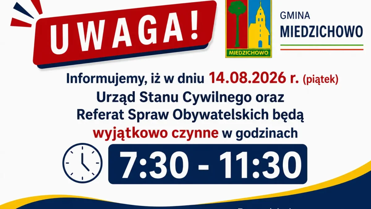 Urząd Stanu Cywilnego w Miedzichowie skrócił pracę w piątek