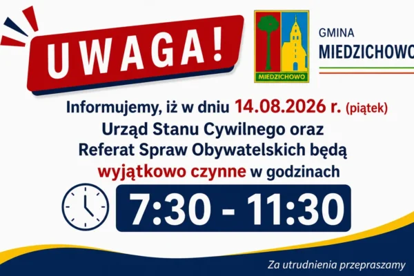 Urząd Stanu Cywilnego w Miedzichowie skrócił pracę w piątek