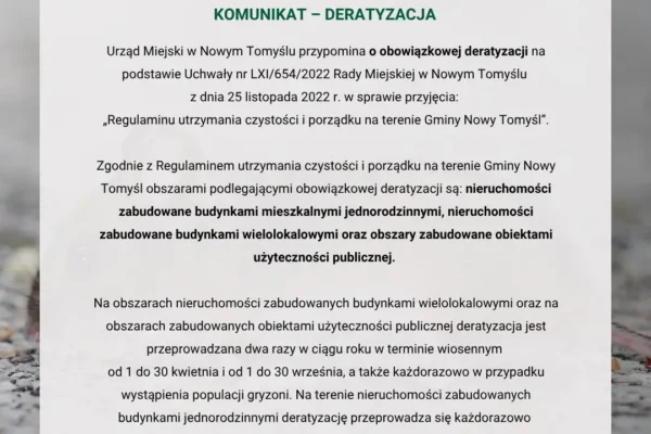 Obowiązkowa deratyzacja w Nowym Tomyślu – terminy i zasady