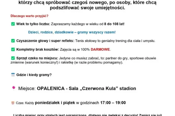 Darmowy ping-pong w Opalenicy – zajęcia dla całych rodzin