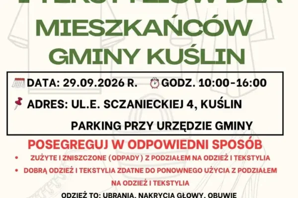 Kuślin: w środę zbiórka odzieży i tekstyliów. Mieszkańcy mogą liczyć na ekotorbę