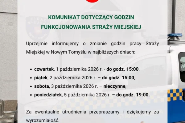 Zmiana godzin pracy Straży Miejskiej w Nowym Tomyślu – sprawdź, kiedy załatwisz sprawę
