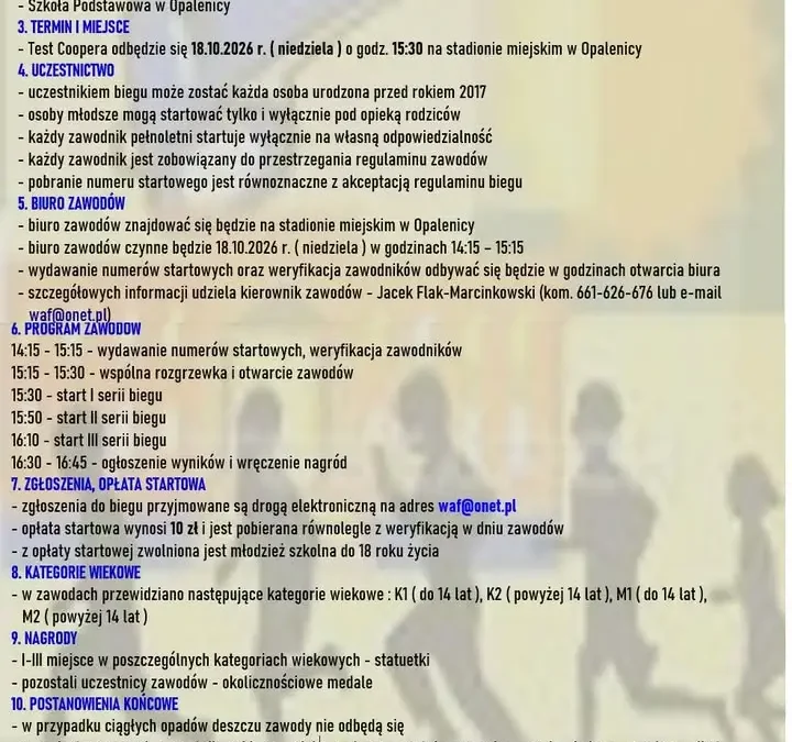 Jesienny Test Coopera w Opalenicy – sprawdź swoją wydolność 18 października