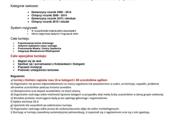 Otwarty Turniej Tenisa Stołowego „o Opalenickiego Jeża Pani Marty” – zapisy do 16 października