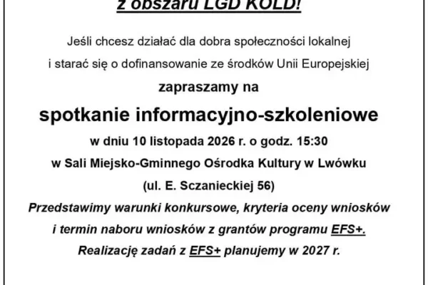 Szkolenie o funduszach unijnych dla organizacji i samorządów z obszaru LGD KOLD