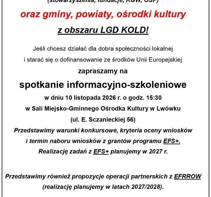 Szkolenie o funduszach unijnych dla organizacji i samorządów z obszaru LGD KOLD