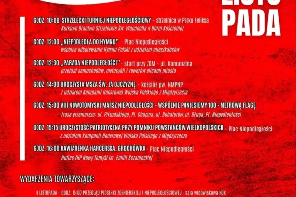 Nowy Tomyśl zaprasza na obchody 11 Listopada – hymn, parada i 100-metrowa flaga