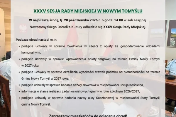 Nowy Tomyśl: XXXV Sesja Rady Miejskiej już w środę – kluczowe uchwały dla mieszkańców