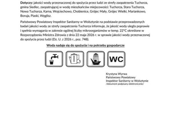 Woda w gminie Siedlec znów bezpieczna. Sanepid potwierdza poprawę jakości