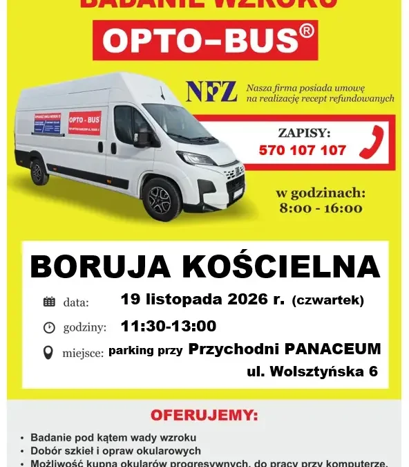 Bezpłatne badanie wzroku w Opto-Busie w Borui Kościelnej – 19 listopada
