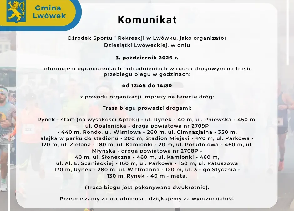 Dziesiątka Lwówecka: utrudnienia w ruchu w piątek 3 października