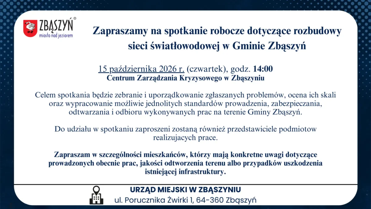 Zbąszyń: spotkanie w sprawie rozbudowy sieci szerokopasmowej już 15 października